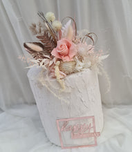 Load image into Gallery viewer, Happy Birthday Preserved flowers cake topper in peach and neutral
