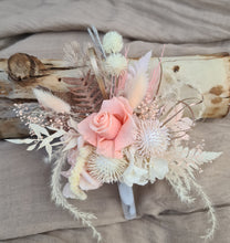 Load image into Gallery viewer, Happy Birthday Preserved flowers cake topper in peach and neutral
