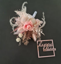 Load image into Gallery viewer, Happy Birthday Preserved flowers cake topper in peach and neutral
