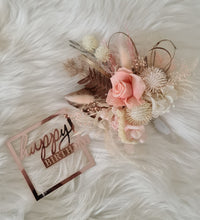 Load image into Gallery viewer, Happy Birthday Preserved flowers cake topper in peach and neutral
