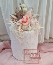 Load image into Gallery viewer, Happy Birthday Preserved flowers cake topper in peach and neutral
