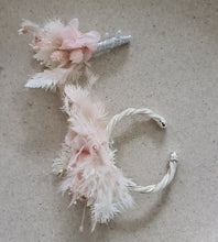 Load image into Gallery viewer, Preserved blush flowers bangle bracelet corsage &amp; buttonhole - School formal / wedding
