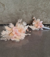 Load image into Gallery viewer, Preserved blush flowers bangle bracelet corsage &amp; buttonhole - School formal / wedding
