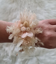 Load image into Gallery viewer, Preserved blush flowers bangle bracelet corsage &amp; buttonhole - School formal / wedding
