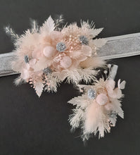 Load image into Gallery viewer, Preserved  flowers corsage &amp; buttonhole blush &amp; silver  - School formal / wedding

