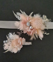 Load image into Gallery viewer, Preserved blush flowers corsage &amp; buttonhole with silver  - School formal / wedding
