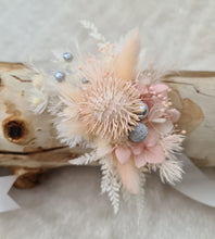 Load image into Gallery viewer, Preserved blush flowers corsage &amp; buttonhole with silver  - School formal / wedding

