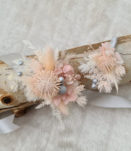 Load image into Gallery viewer, Preserved blush flowers corsage &amp; buttonhole with silver  - School formal / wedding
