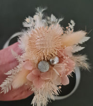 Load image into Gallery viewer, Preserved blush flowers corsage &amp; buttonhole with silver  - School formal / wedding

