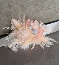 Load image into Gallery viewer, Preserved blush flowers corsage &amp; buttonhole with silver  - School formal / wedding
