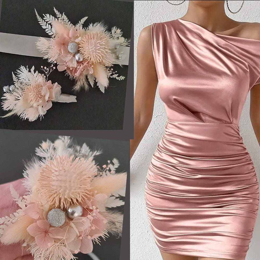 Preserved blush flowers corsage & buttonhole with silver  - School formal / wedding