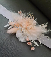 Load image into Gallery viewer, Blush &amp; silver preserved flowers corsage &amp; buttonhole - School formal / wedding
