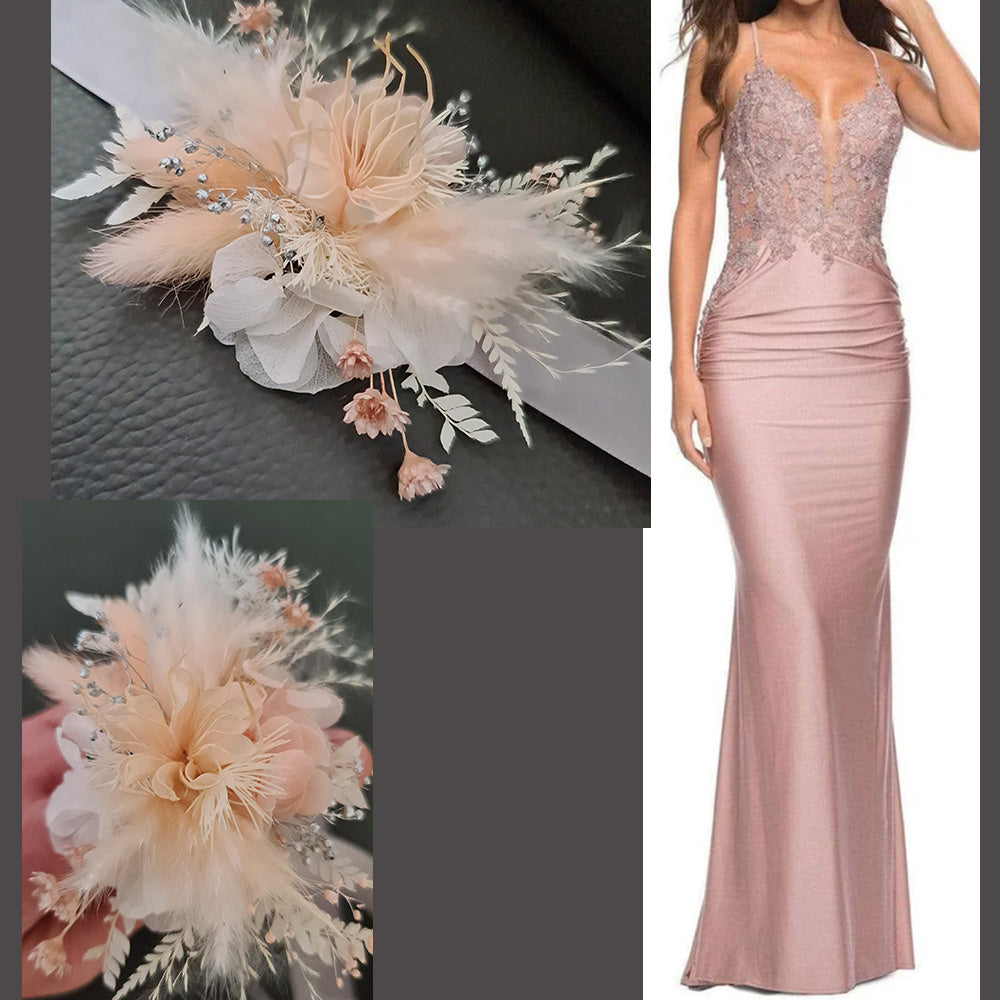 Blush & silver preserved flowers corsage & buttonhole - School formal / wedding