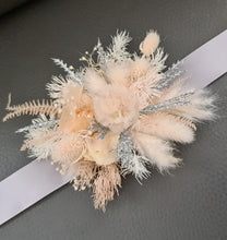 Load image into Gallery viewer, Blush peach &amp; silver preserved corsage &amp; buttonhole - School formal / wedding

