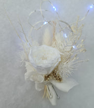 Load image into Gallery viewer, Groom&#39;s Boho mini preserved peony buttonhole - nude &amp; white - wedding
