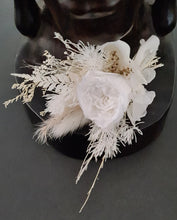Load image into Gallery viewer, Groom&#39;s Boho mini preserved peony buttonhole - nude &amp; white - wedding

