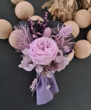 Load image into Gallery viewer, Groom&#39;s mini preserved peony buttonhole - violet, pink, purple - wedding
