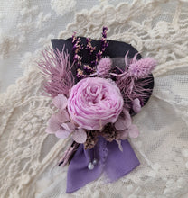 Load image into Gallery viewer, Groom&#39;s mini preserved peony buttonhole - violet, pink, purple - wedding
