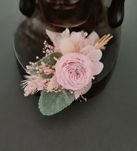 Load image into Gallery viewer, Groom&#39;s mini preserved peony buttonhole - pink &amp; green - wedding

