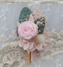 Load image into Gallery viewer, Groom&#39;s mini preserved peony buttonhole - pink &amp; green - wedding
