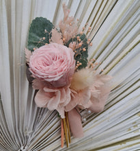 Load image into Gallery viewer, Groom&#39;s mini preserved peony buttonhole - pink &amp; green - wedding
