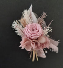 Load image into Gallery viewer, Groom&#39;s mini preserved peony buttonhole - dusty pink, blush mauve - wedding
