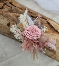 Load image into Gallery viewer, Groom&#39;s mini preserved peony buttonhole - dusty pink, blush mauve - wedding
