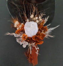 Load image into Gallery viewer, Rustic Groom&#39;s mini preserved peony buttonhole - terracotta &amp; white - wedding
