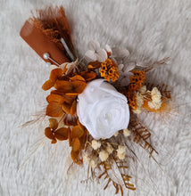 Load image into Gallery viewer, Rustic Groom&#39;s mini preserved peony buttonhole - terracotta &amp; white - wedding

