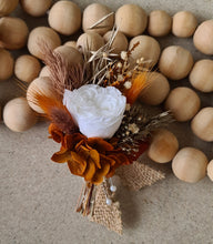 Load image into Gallery viewer, Rustic Groom&#39;s mini preserved peony buttonhole - terracotta &amp; neutral - wedding
