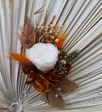 Load image into Gallery viewer, Rustic Groom&#39;s mini preserved peony buttonhole - terracotta &amp; neutral - wedding

