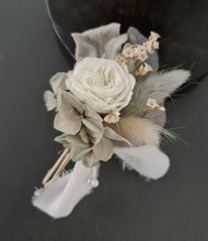 Load image into Gallery viewer, Groom&#39;s mini preserved peony buttonhole - sage green - wedding
