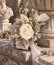Load image into Gallery viewer, Groom's mini preserved peony buttonhole - pastel sage green - wedding
