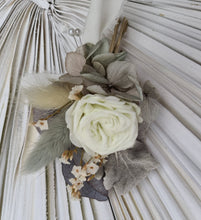 Load image into Gallery viewer, Groom&#39;s mini preserved peony buttonhole - sage green - wedding

