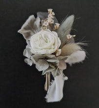 Load image into Gallery viewer, Groom&#39;s mini preserved peony buttonhole - sage green - wedding
