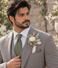 Load image into Gallery viewer, Groom's mini preserved peony buttonhole - pastel sage green - wedding
