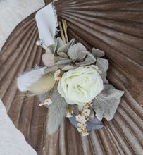 Load image into Gallery viewer, Groom&#39;s mini preserved peony buttonhole - sage green - wedding
