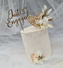 Load image into Gallery viewer, Everlasting / preserved flowers white &amp; gold double love hearth Boho engagement cake topper
