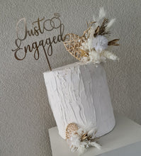 Load image into Gallery viewer, Everlasting / preserved flowers white &amp; gold double love hearth Boho engagement cake topper
