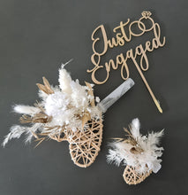 Load image into Gallery viewer, Everlasting / preserved flowers white &amp; gold double love hearth Boho engagement cake topper
