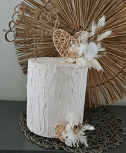 Load image into Gallery viewer, Everlasting / preserved flowers white &amp; gold double love hearth Boho engagement cake topper
