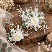 Load image into Gallery viewer, Frosty green &amp; white / neutral double everlasting flowers cake topper
