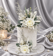 Load image into Gallery viewer, Frosty green &amp; white / neutral double everlasting flowers cake topper
