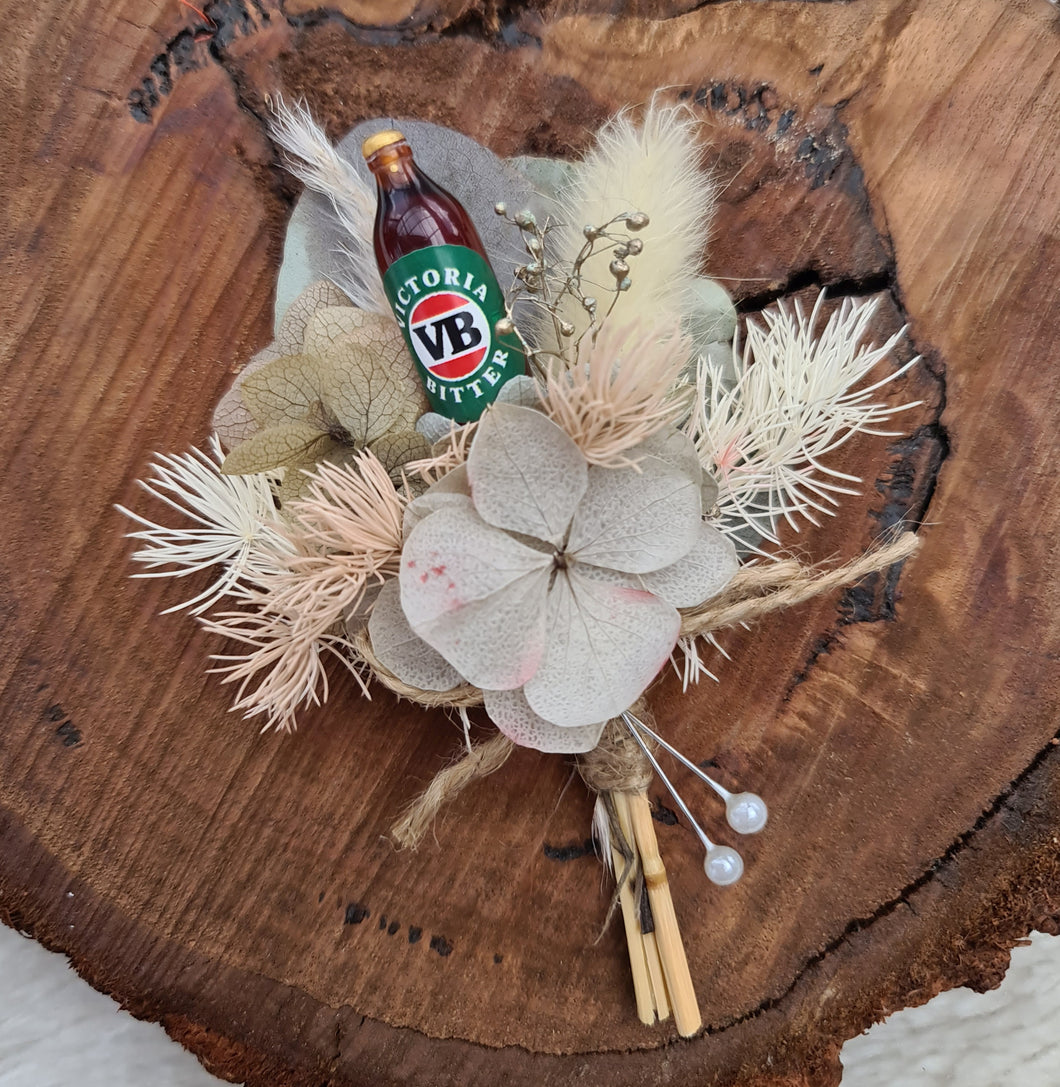 Fancy VB beer bottle buttonhole - Wedding, groom, groomsmen, school formal