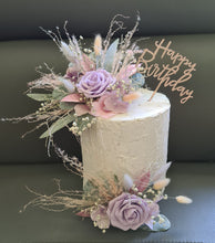 Load image into Gallery viewer, Pastel pink &amp; violet glitter double everlasting flowers cake topper – Happy Birthday
