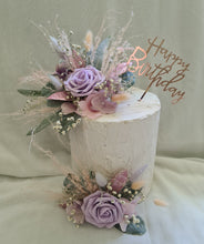 Load image into Gallery viewer, Pastel pink &amp; violet glitter double everlasting flowers cake topper – Happy Birthday
