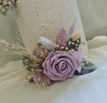 Load image into Gallery viewer, Pastel pink &amp; violet glitter double everlasting flowers cake topper – Happy Birthday
