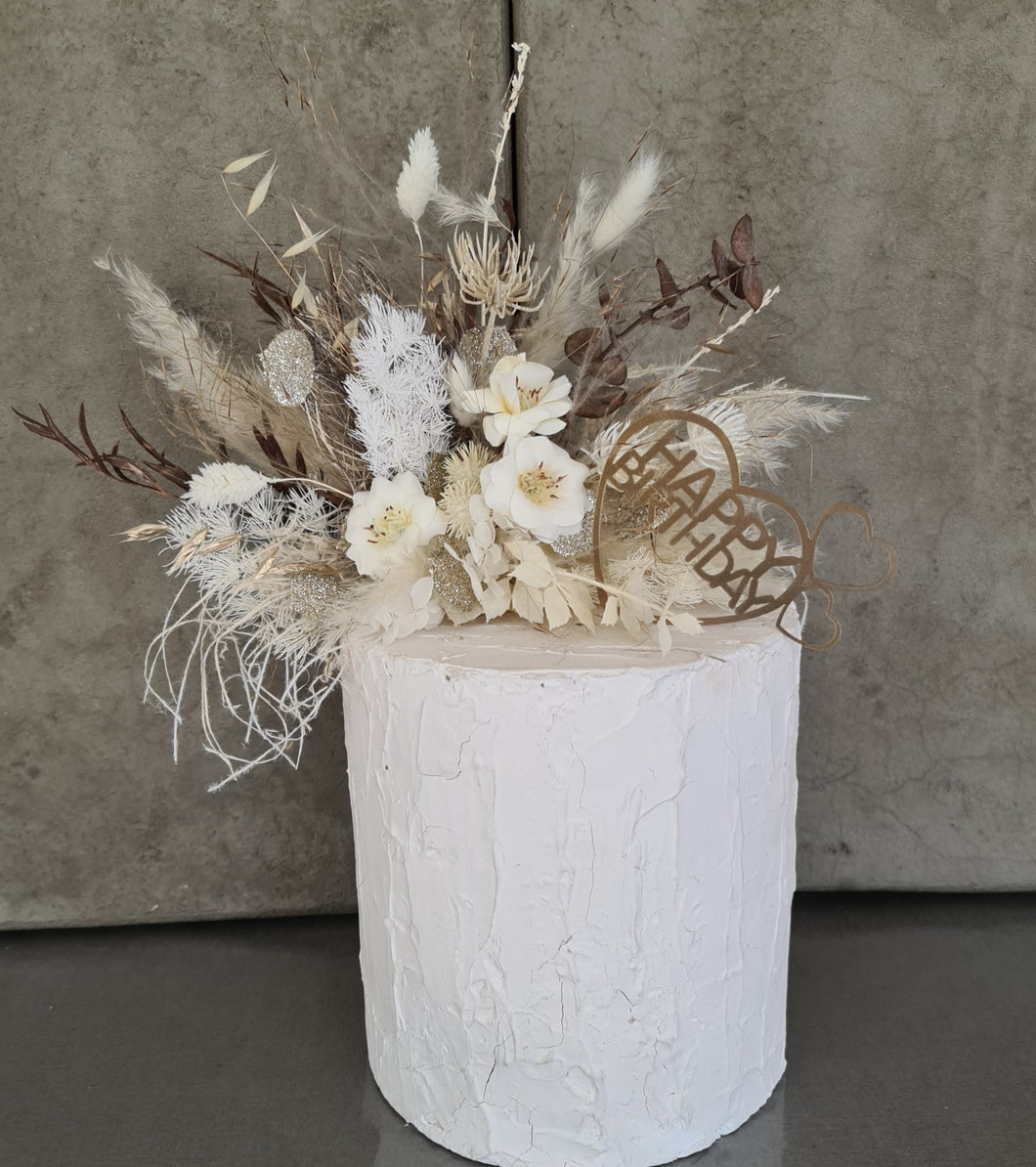 Everlasting flowers Boho style cake topper  – Happy Birthday