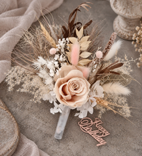 Load image into Gallery viewer, Nude preserved rose w pink cake topper  – Happy Birthday
