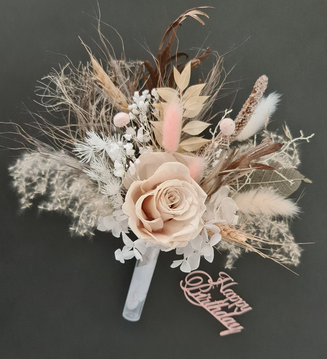 Nude preserved rose w pink cake topper  – Happy Birthday